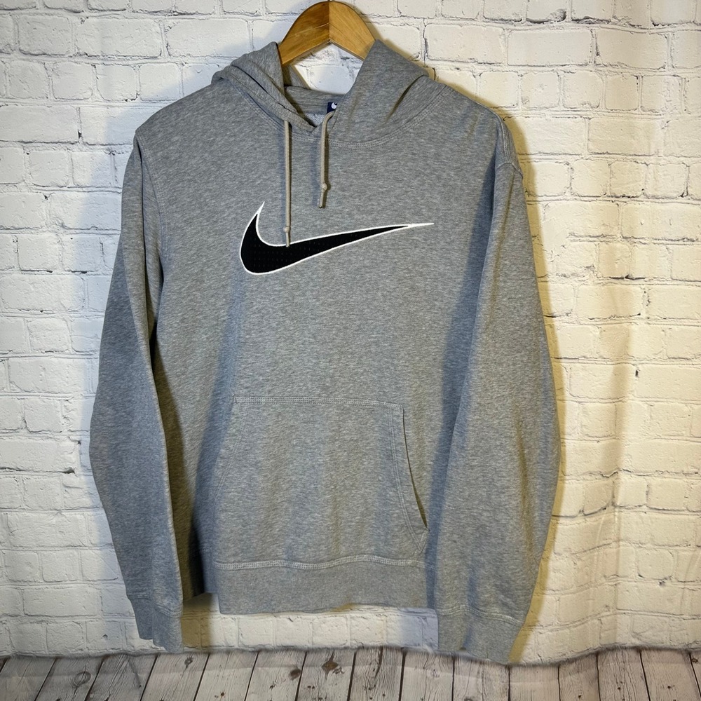 Nike Mens Swoosh Logo Pullover Hoodie Gray Black 645398-063 Medium